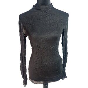 Zara Black Sheer Mesh Mock Neck Top, Whimsical Goth, Witch Core, Size Small Long